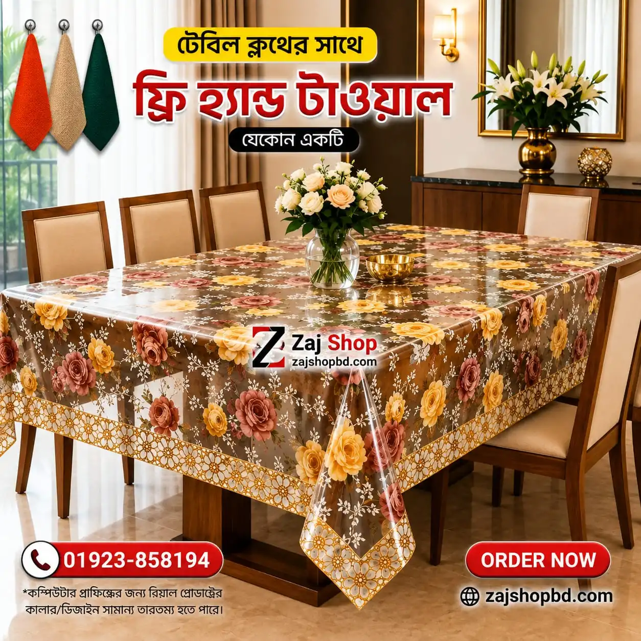 ফ্রি টাওয়াল সহ প্রিমিয়াম প্রিন্টেড ডাইনিং টেবিলের কাভার (৬ সিটের টেবিলের কভার) ওয়াটারপ্রুফ ,ডাস্টপ্রুফ টেকসই ও আকর্ষণীয় কোড নাম্বার - PVC 07
